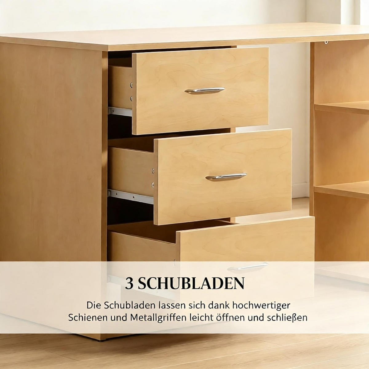 COMPUTERTISCH mit Schubladen und 3 Regalen 120x49cm - Braun, Holzwerkstoff (49/120/72cm) - Gisaae
