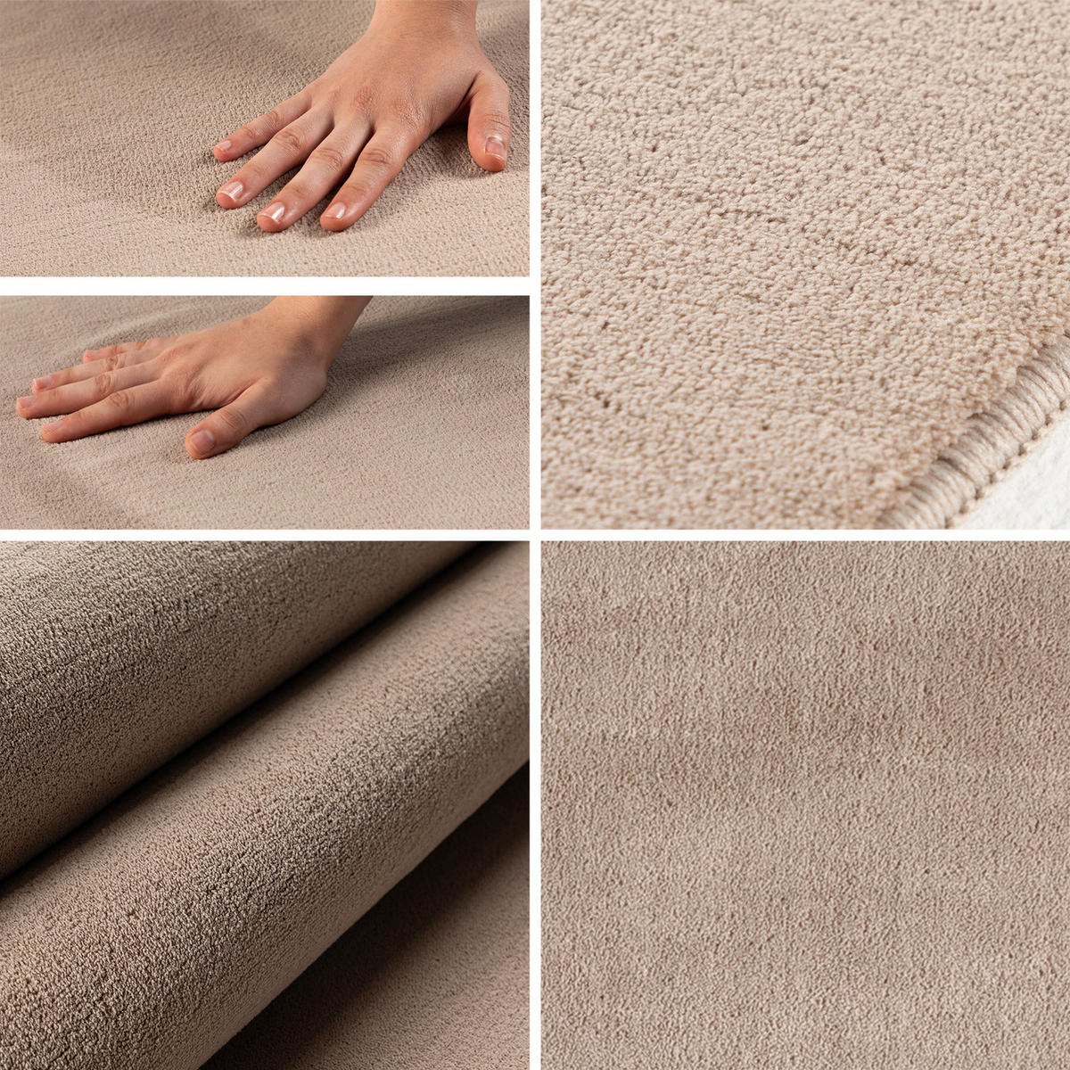 TEPPICH Kurzflor Uni-Farbe Microfaser Antirutsch Wohnzimmer waschbar Beige Rund 160x160 - Beige, Textil (160/160cm) - KADIMA DESIGN