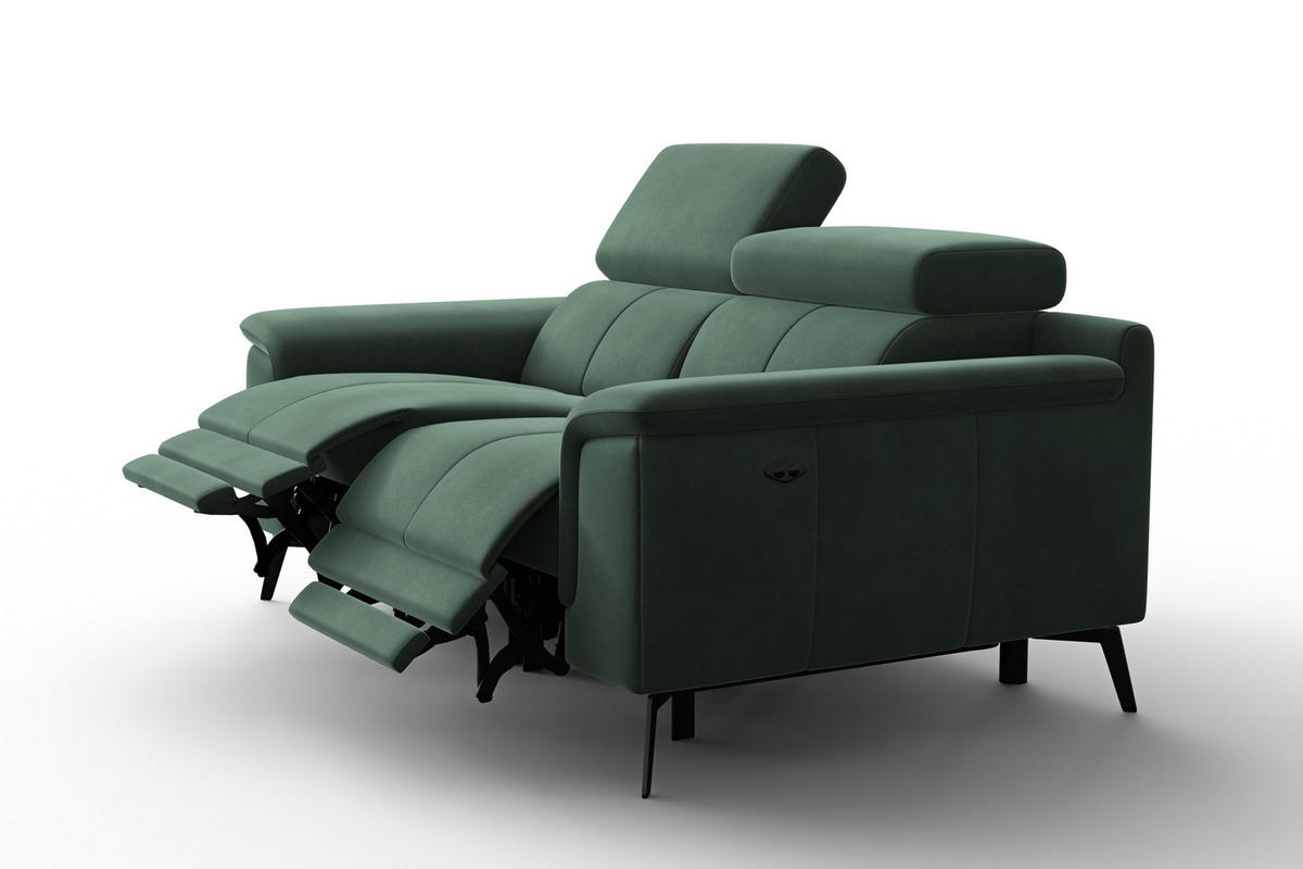 SOFA RELAX FIERO 2-Sitzer, Grüner Veloursstoff - Schwarz/Grün, Holz/Textil (170/82/103cm) - Courtois Laville