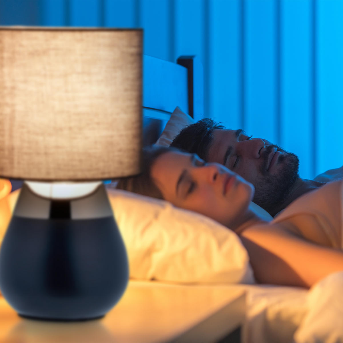 TISCHLAMPE - Dunkelblau, Kunststoff/Textil (18/18/32cm) - Relaxdays