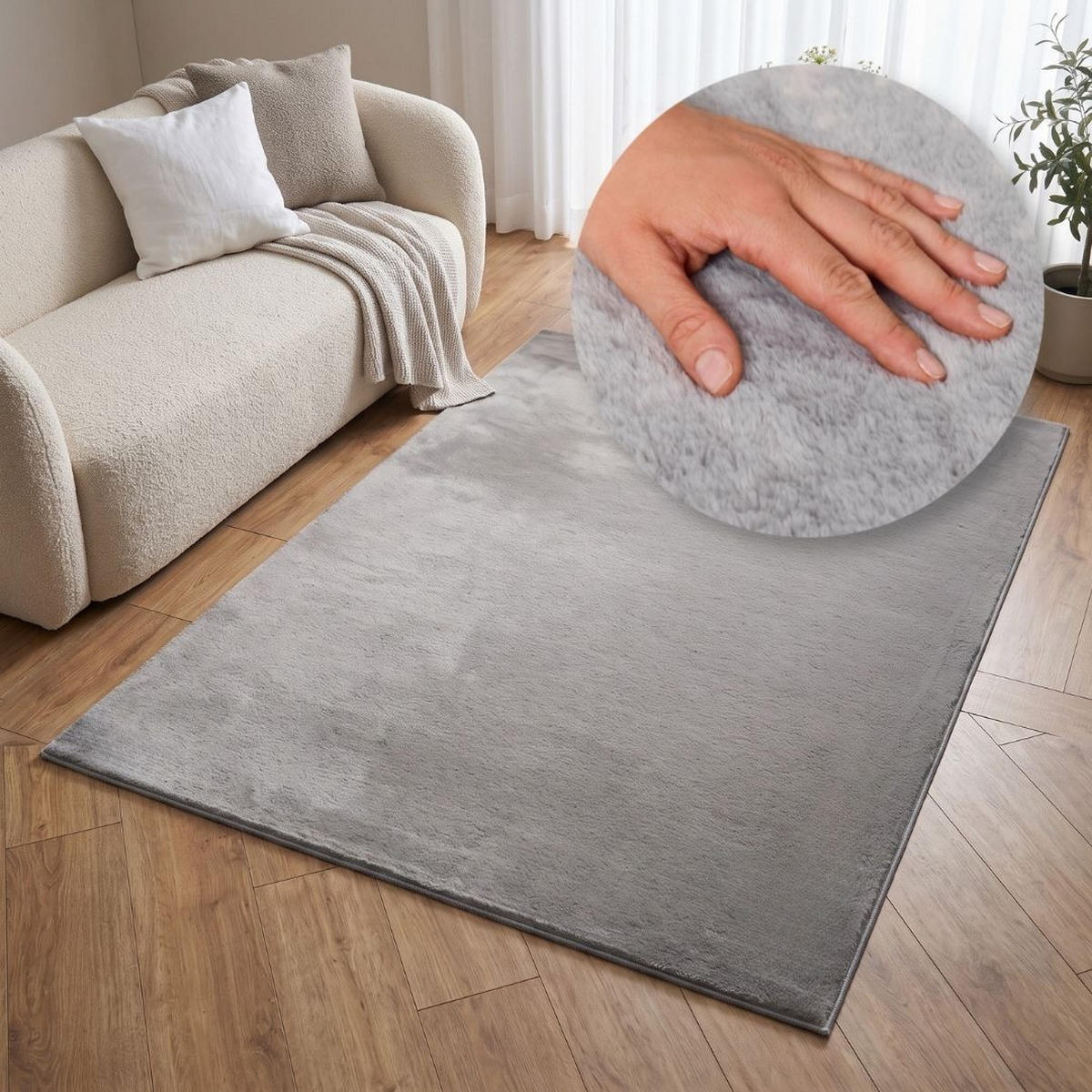 KURZFLORTEPPICH LUMI hellgrau kuschelweich waschbar 80/150 cm - Hellgrau, Textil (80/150cm) - Tapiso