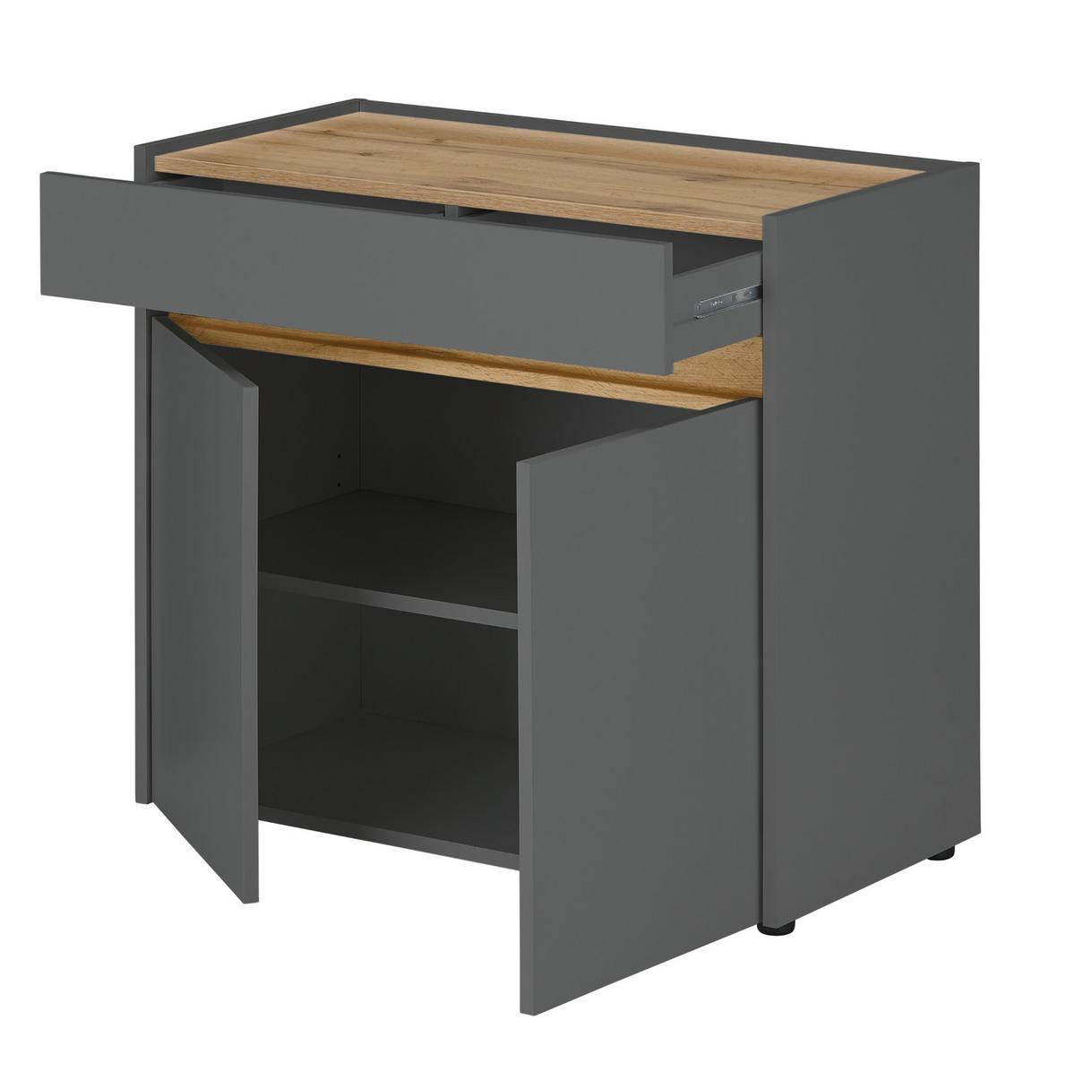 SCHREIBTISCHKOMBINATION 3-teilig grau matt, Eiche Wotan 143 cm, Büromöbel Set mit Aktenregal und Kommode - Eiche Wotan/Schwarz, Holzwerkstoff/Kunststoff (140/143/76cm) - Furn.Design