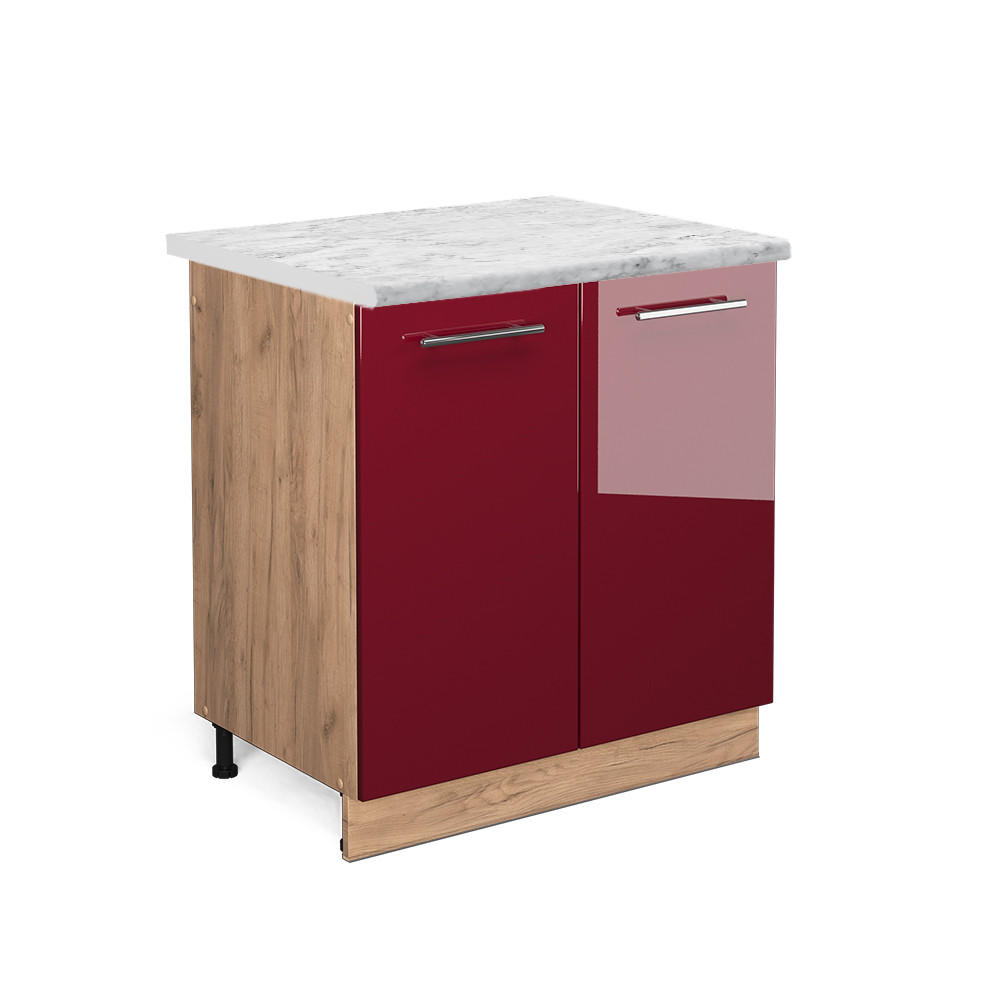 SPÜLENUNTERSCHRANK Fame-Line Bordeaux Hochglanz 80 cm, AP Marmor - Bordeaux/Eiche Wotan, Holzwerkstoff (80/82/60cm) - Vicco