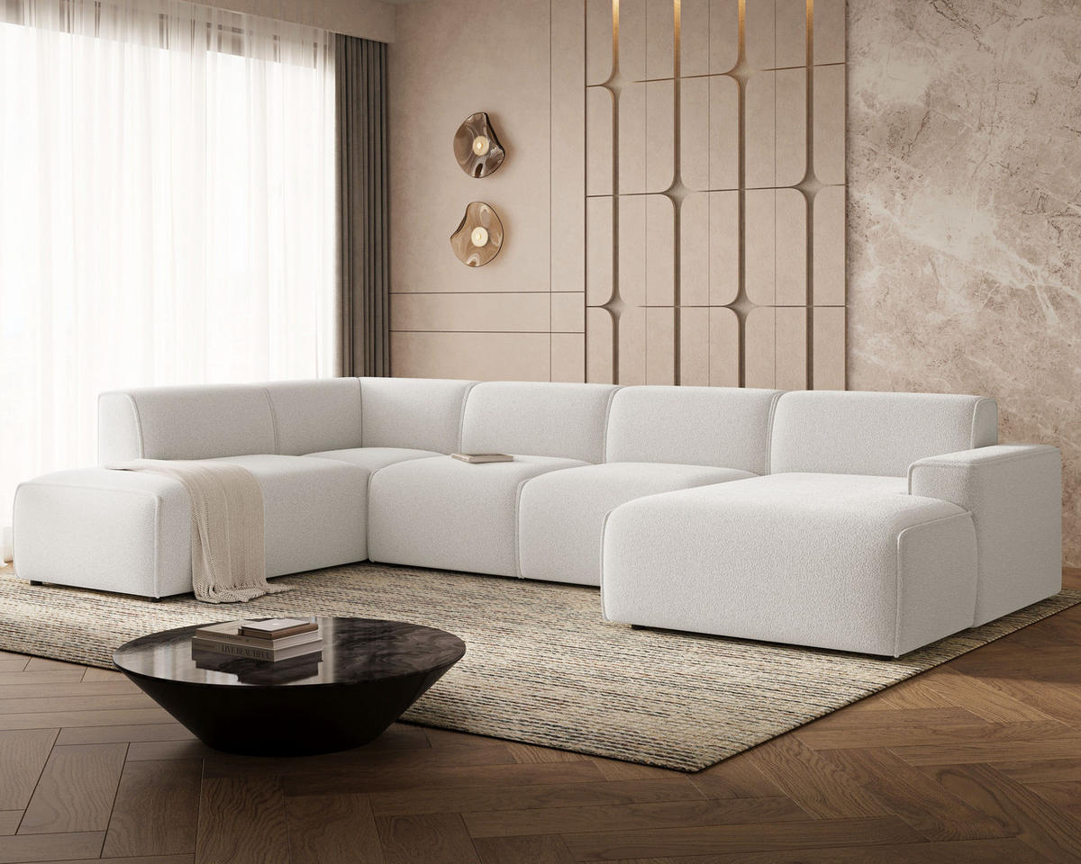 ECKSOFA U Belluno Weiß Links - Schwarz/Weiß, Holz/Kunststoff (378/220cm) - Graingold