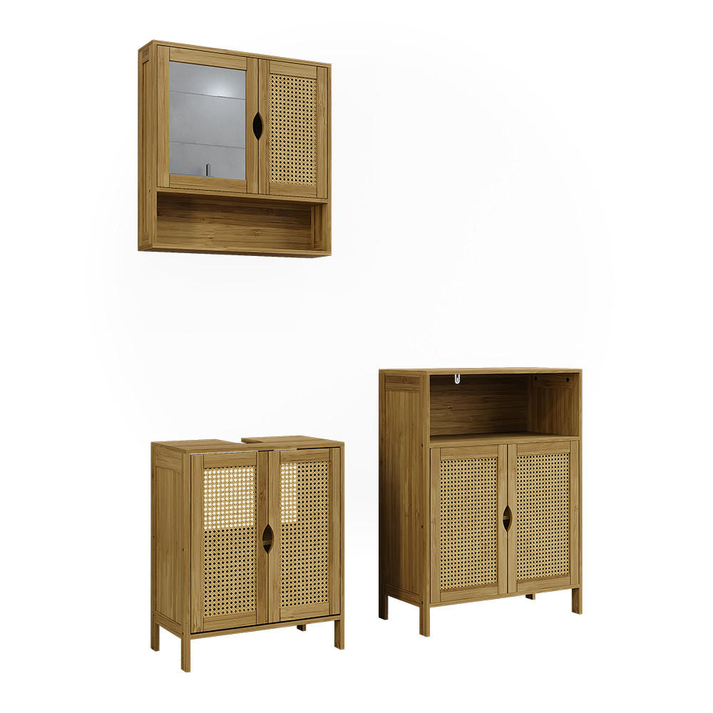 BADMÖBEL-SET Liora Bambus 3 Teile - Grün, Holzwerkstoff (48/60/29cm) - Vicco