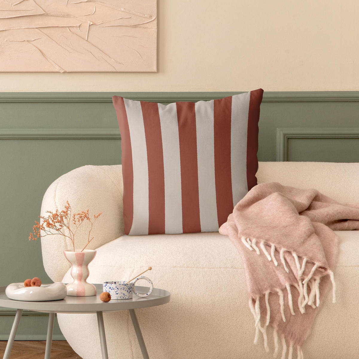 DEKOKISSEN Terracotta Große Streifen 50/50 cm - Braun, Textil (50/50/10cm) - Bilderwelten