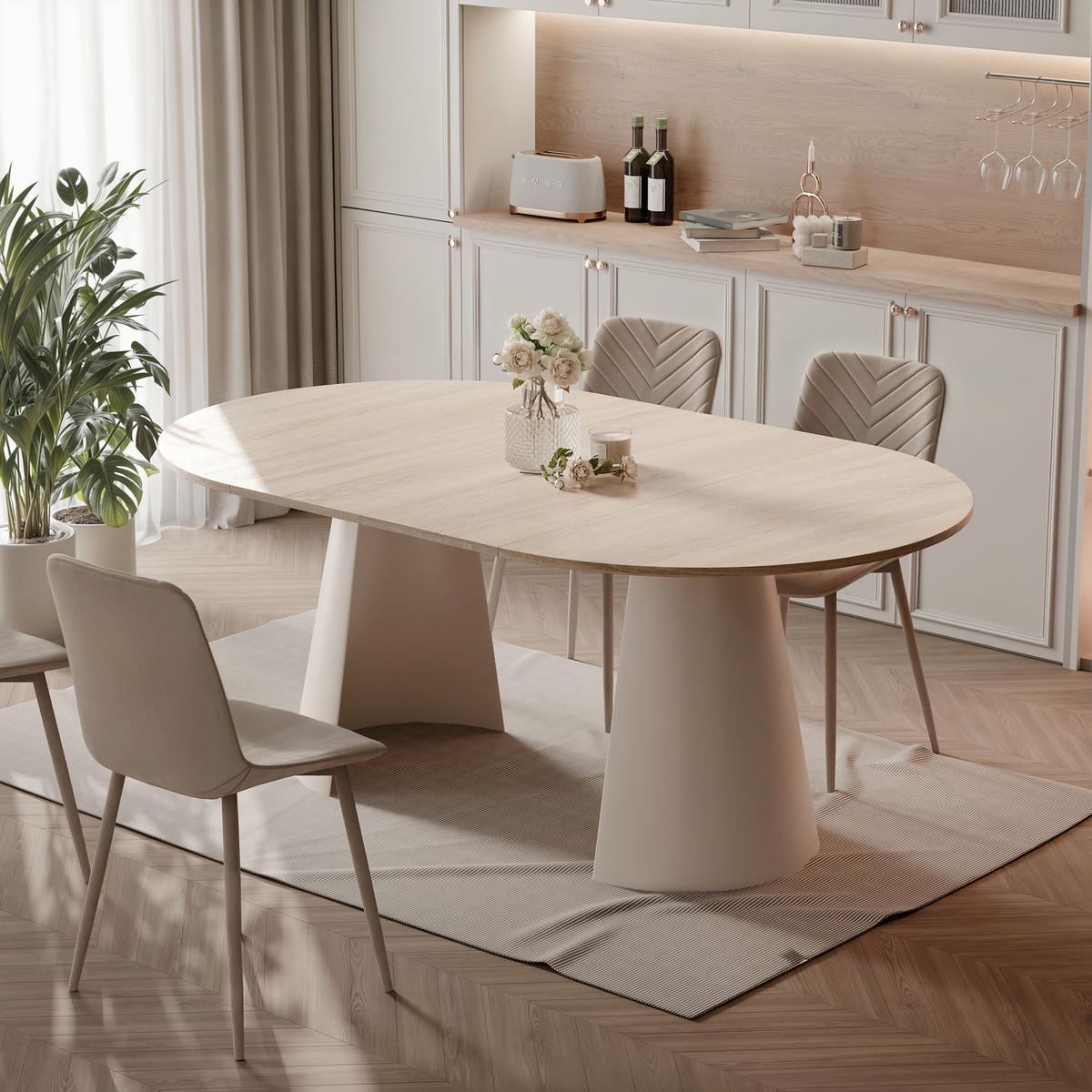 AUSZIEHTISCH BASE 120-196/76 cm, Kaschmir / Sonoma-Eiche - Kaschmir/Sonoma Eiche, Holzwerkstoff/Metall (120/120/76cm) - Idohome