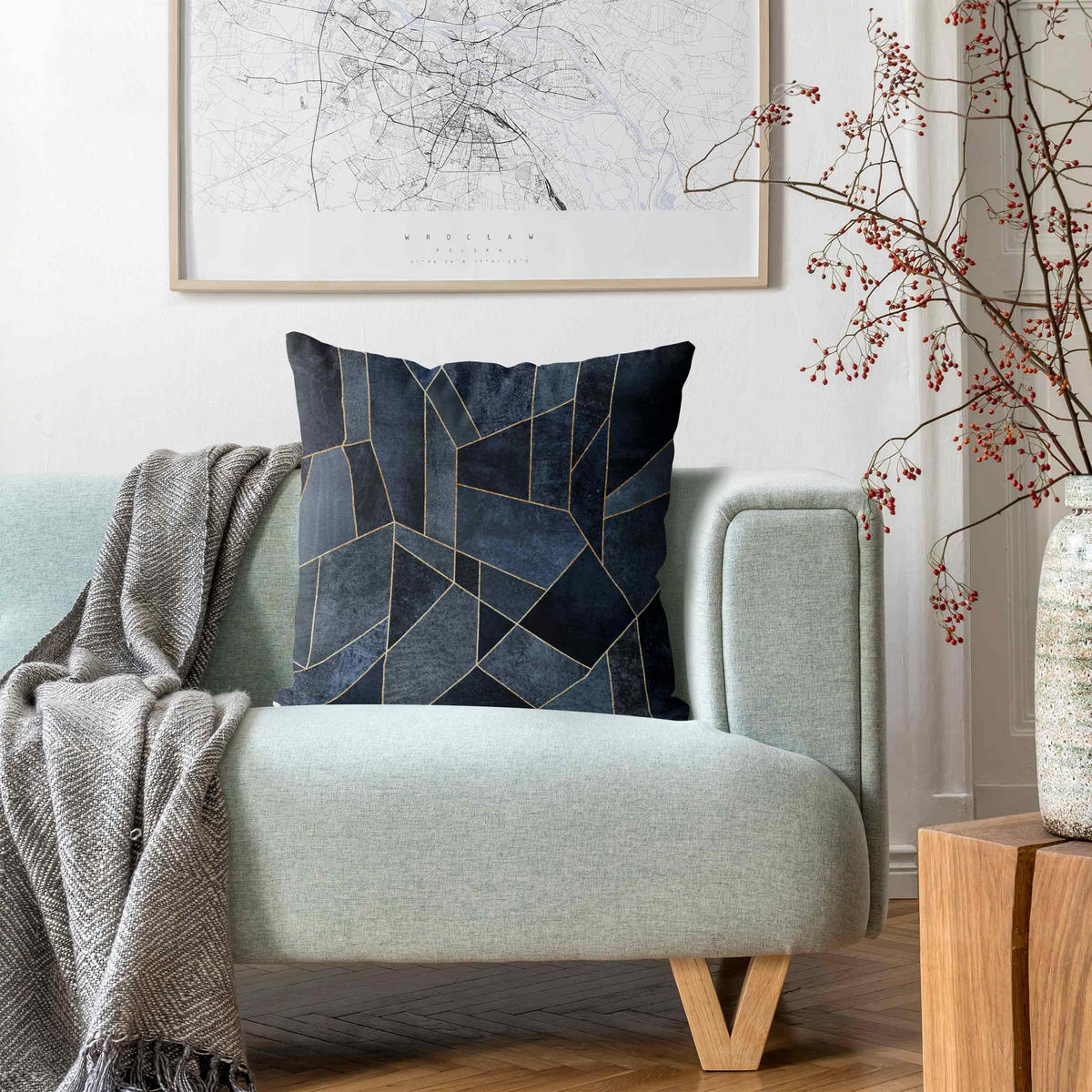 KISSENBEZUG Blaue Geometrie Aquarell 40/40 cm - Blau, Textil (40/40cm) - Bilderwelten