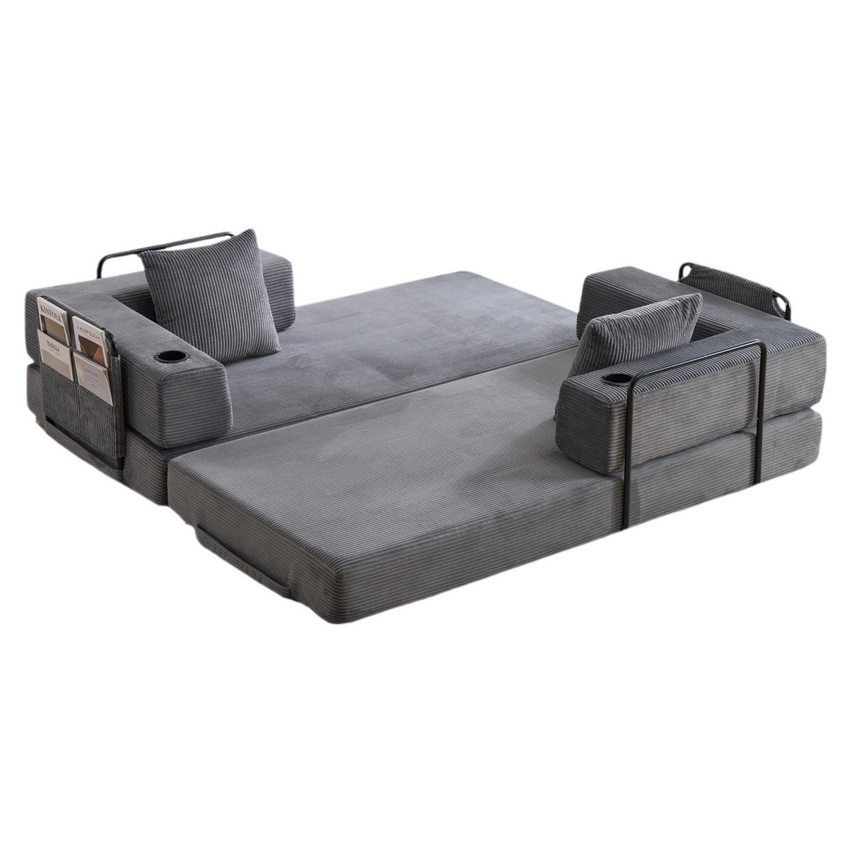 SCHLAFSOFA DE-33515 faltbar mit Becherhalter Dunkelgrau - Dunkelgrau, Textil (185/60/92.5cm) - ComfortXL