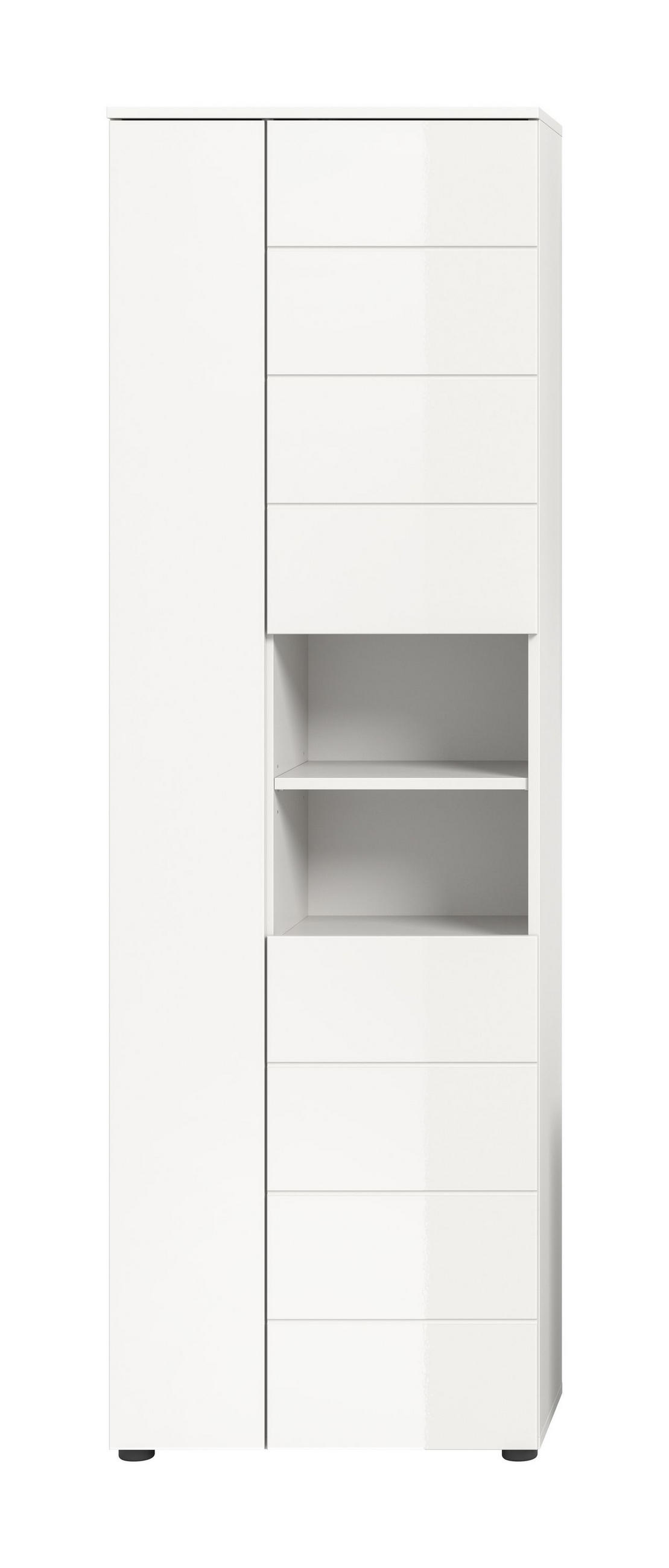 HOCHSCHRANK VIRA (B/H/T: ca. 60/190/34 cm) in weiß/weiß hochglanz - Weiß, Holzwerkstoff (60/190/34cm)