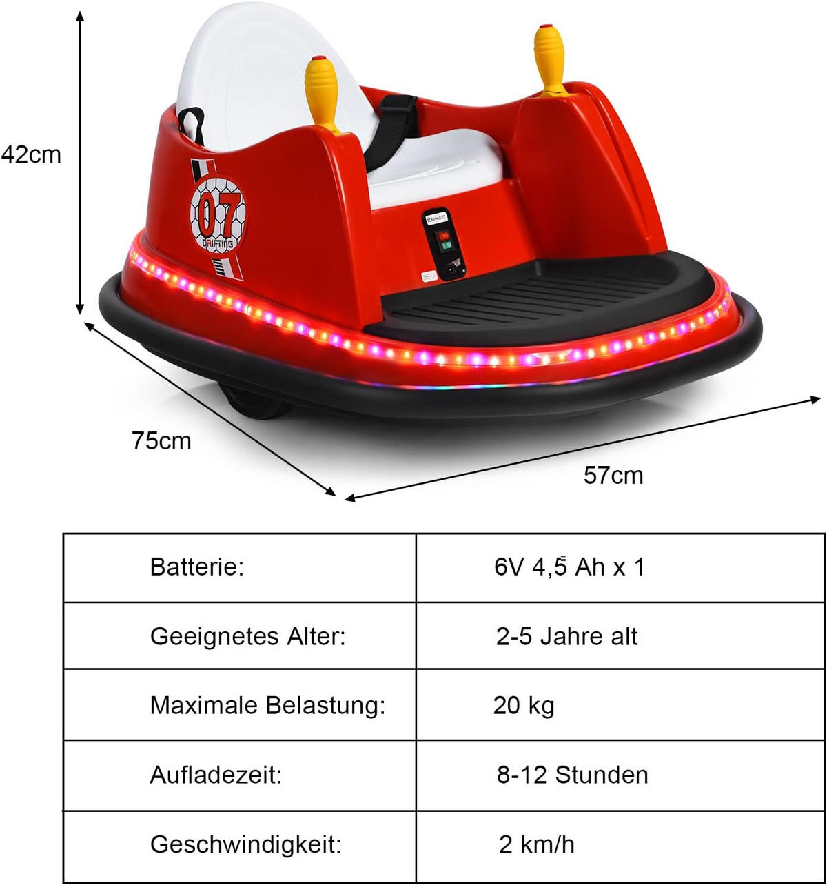 AUTOSCOOTER 6V Kinder Rot - Rot, Kunststoff (75/42/57cm) - COSTWAY