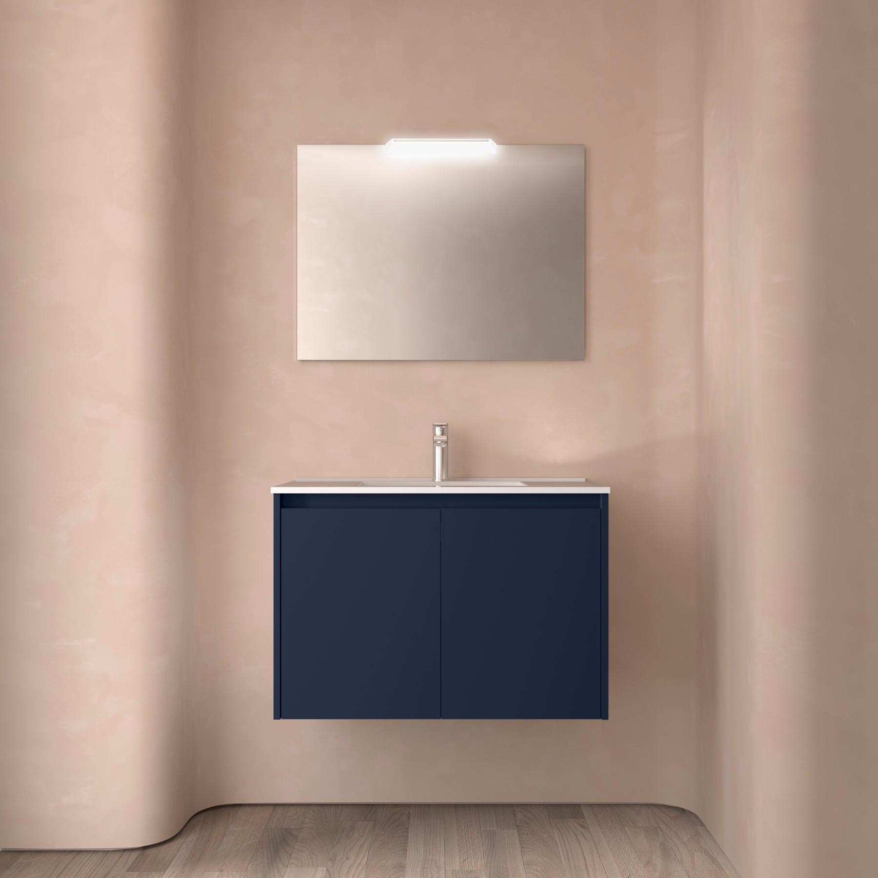 BADEZIMMERMÖBEL NOJA 800 2 Türen BLUE SATIN + Waschtisch + Spiegel - Schwarz, Metall (45/54/80cm) - Salgar