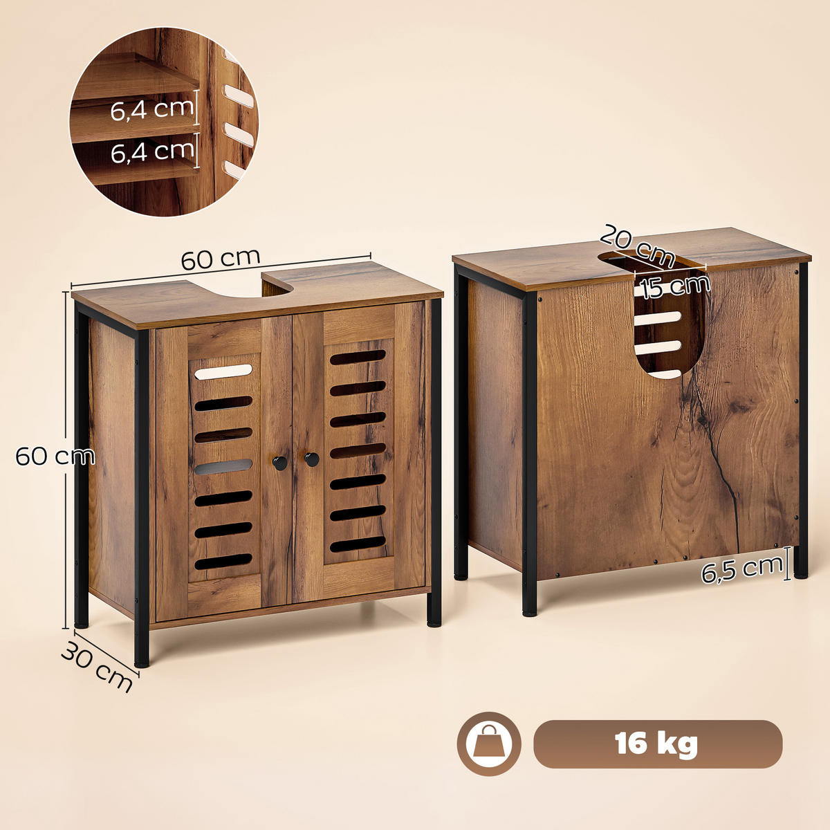 HÄNGESCHRANK Rustikales Braun 1 Stück - Beige, Naturmaterialien (60/60/30cm) - GiPP