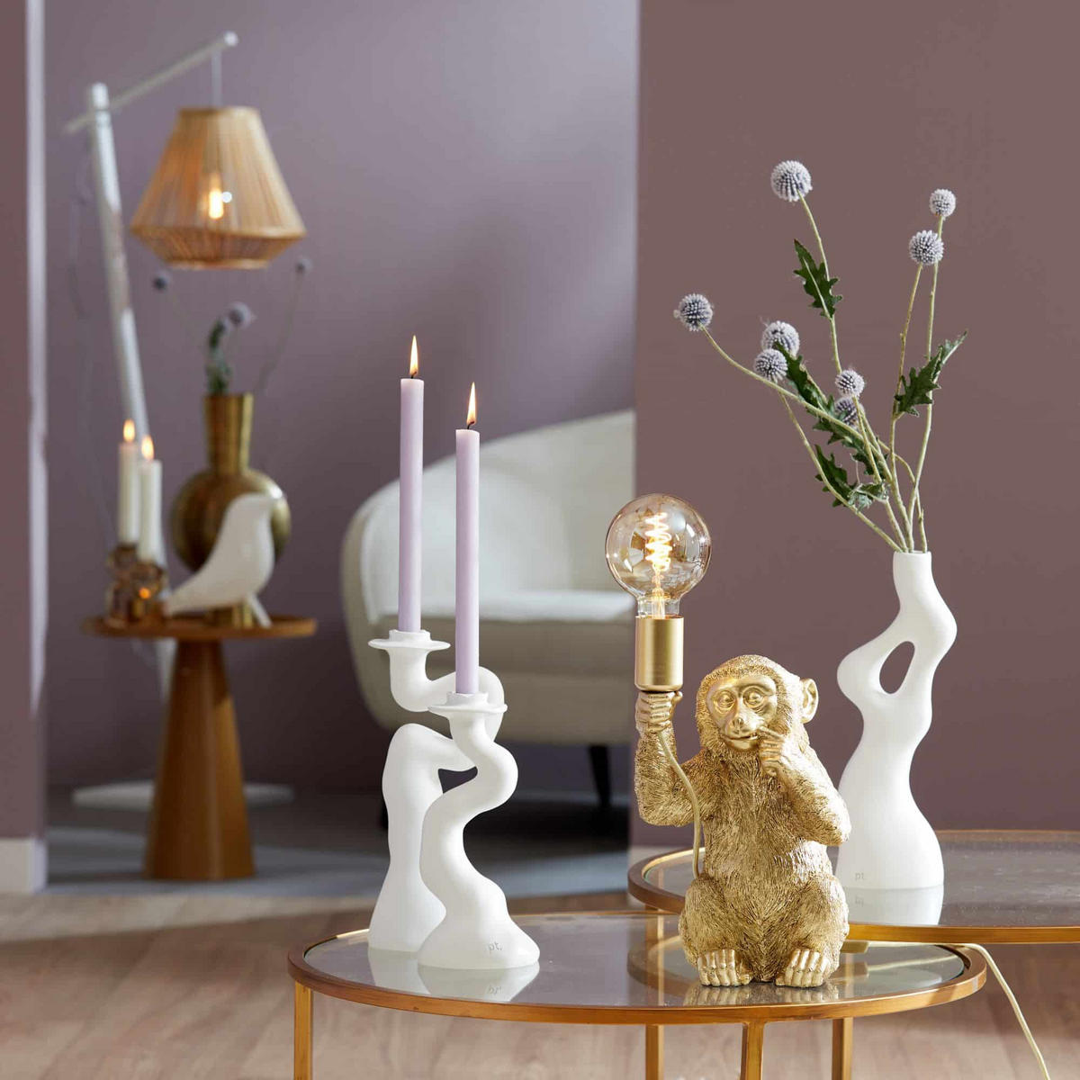 TISCHLAMPE Affe Gold 20/19,5/34 cm - Goldfarben, Kunststoff (20/19.5/34cm) - Light & Living