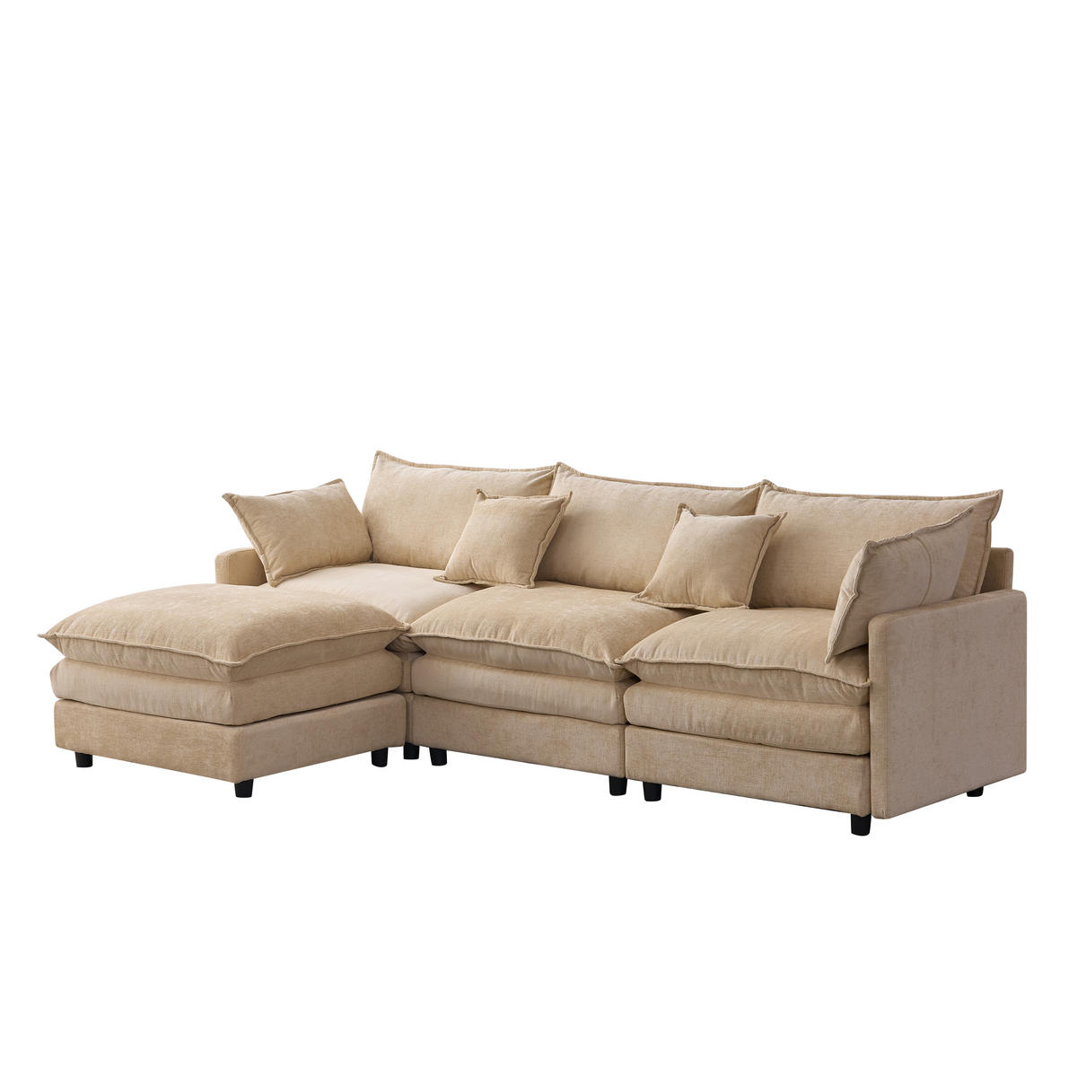 ECKSOFA 267/154/85 cm Leichter Kaffee mit Chaiselongue und Hocker - Cappuccino, Textil (267/154cm) - Oxeza