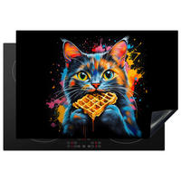 HERDABDECKPLATTE Katze - Graffiti - Bunt - Waffel - Essen Induktionsmatte 77x51 cm - Multicolor, Kunststoff (77/51/0.2cm) - MuchoWow