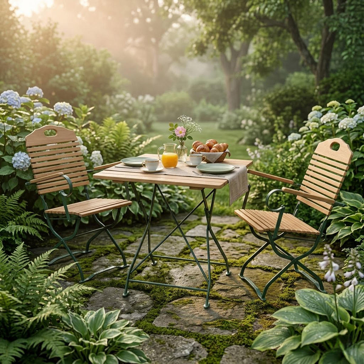 SITZGRUPPE Bad Belzig 3-teilig, Gartenset für 2 Personen - GartenSitzgruppe - Flachstahl - Robinienholz dunkelgrün - Grün, Holz - TPFGarden