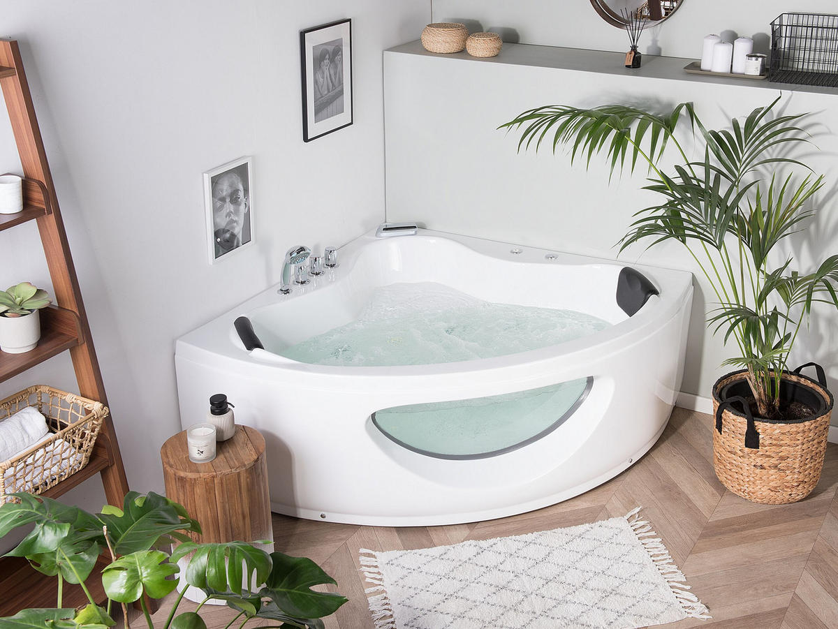 WHIRLPOOL-BADEWANNE mit LED 138x190x61 cm weiß Tocoa - Weiß, Kunststoff (138/61/190cm) - Beliani