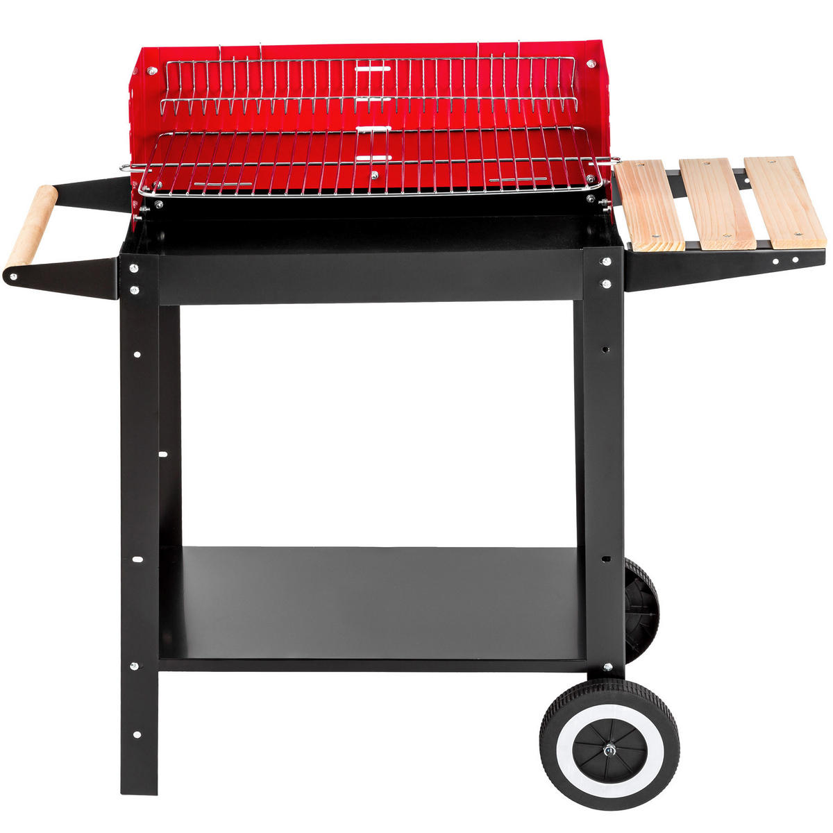 GRILLWAGEN ,86 x 34 x 80 cm,schwarz/rot - Rot/Schwarz, Metall (34/80/86cm) - tectake