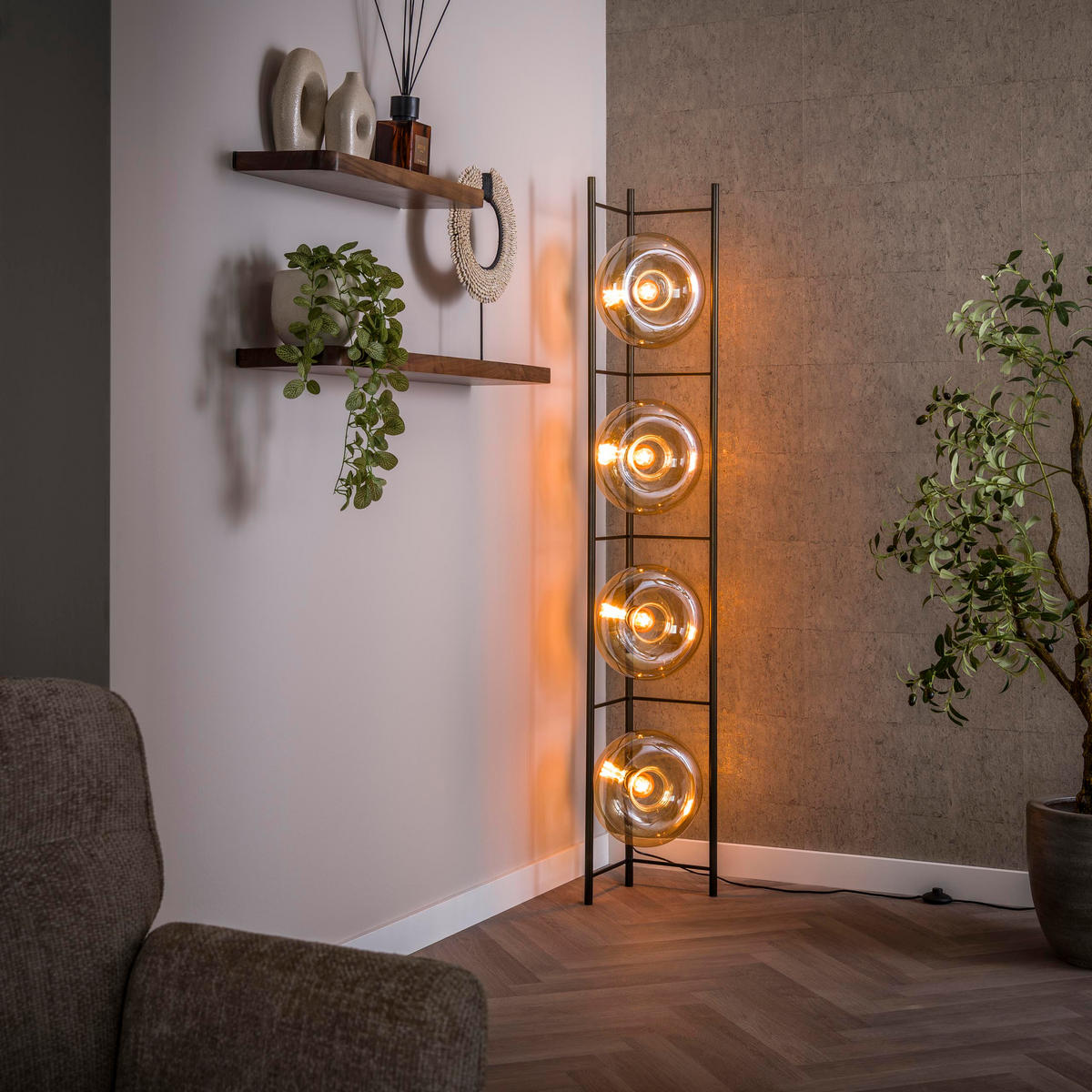 STEHLAMPE Soll - Beige - 20/33/168 cm - Beige, Glas (20/33/168cm) - Hoyz Collection