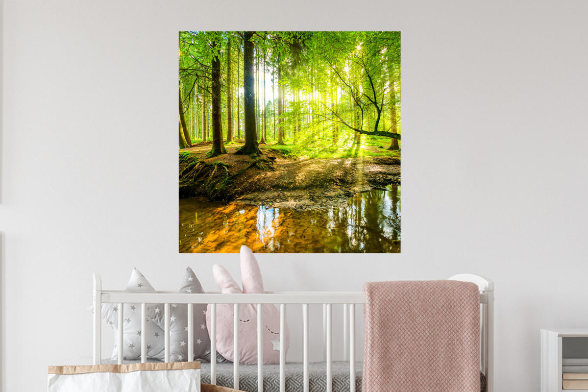 WANDTATTOO Wald - Landschaft - Wasser - Bäume - Sonne - Grün - Natur 50x50 cm - Grün, Kunststoff (50/50/0.1cm) - MuchoWow