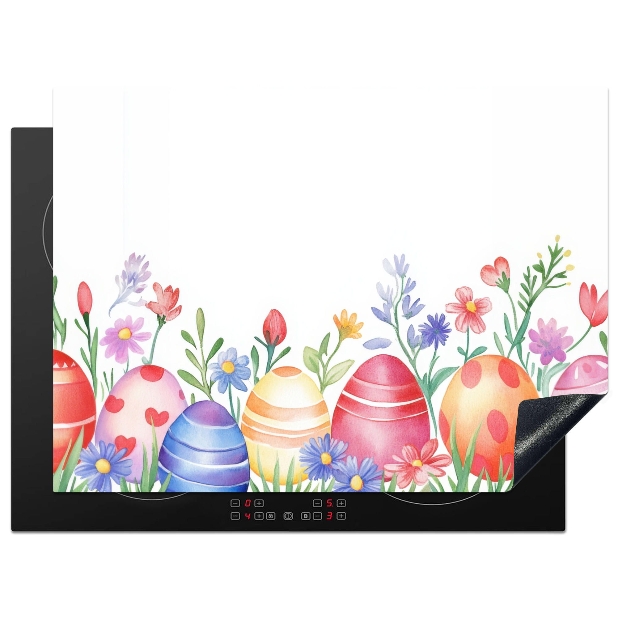 HERDABDECKPLATTE Blumengarten - Bunt - Eier Induktionsmatte 71x52 cm - Weiß, Kunststoff (71/52/0.2cm) - MuchoWow