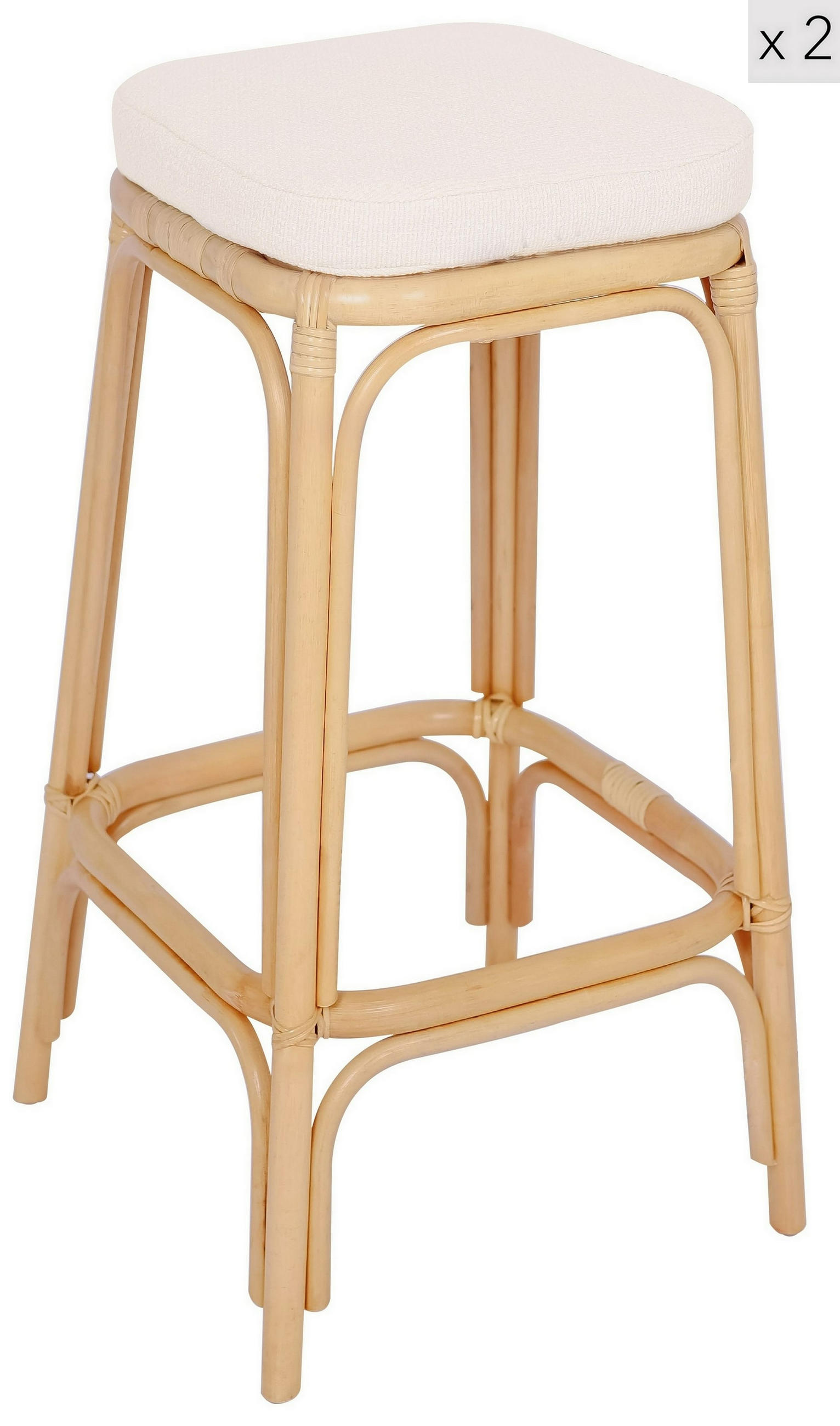 BARHOCKER 2er-Set Rattan Beige - Beige, Holz (43/66/43cm) - Nordlys