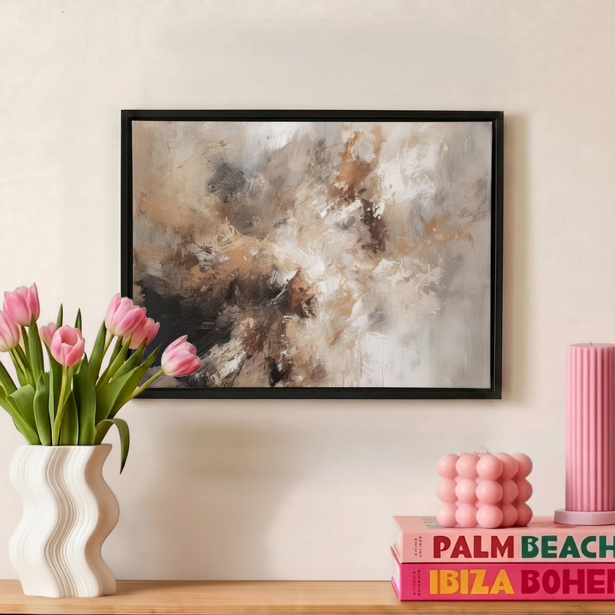 LEINWAND Bilder mit Rahmen - Farbe - Abstrakt - Beige - Kunst - 40x30 - Greige, Textil (40/30cm) - MuchoWow