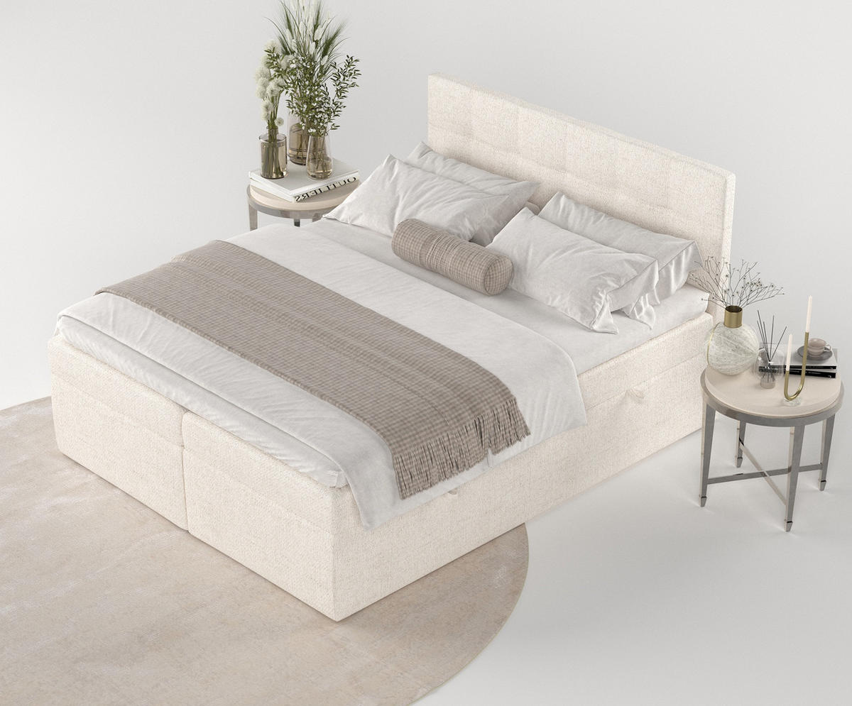 BOXBETT Tari Creme 140/200 cm mit Matratze und Topper - Creme/Schwarz, Holz/Holzwerkstoff (140/200cm) - Maison de Reve