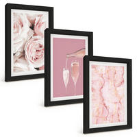 BILDER SET 3er Set - 20x30 cm Schwarzer Rahmen - Champagnerfarbene Rosen, Marmorhintergrund - Schwarz, Kunststoff (20/30cm) - TULUP