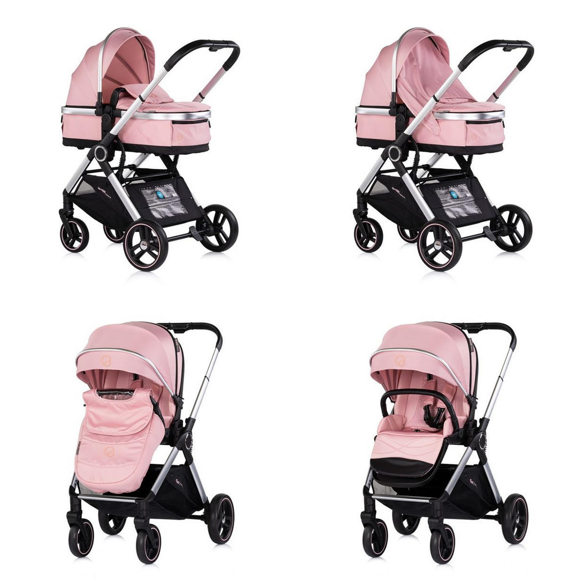 KOMBIKINDERWAGEN Euphoria 3in1 rosa Sportsitz Babyschale umbaubar klappbar - Rosa, Metall (88/64/107cm) - Chipolino