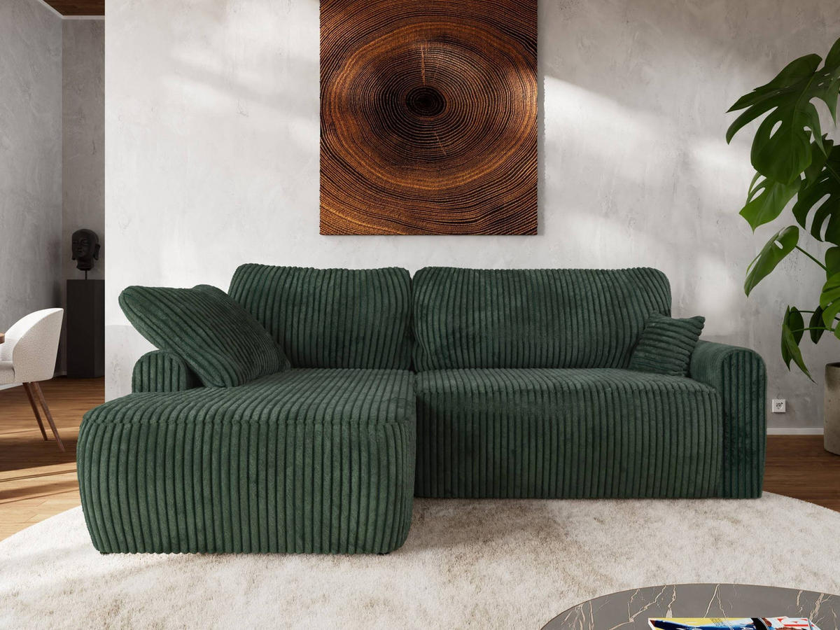ECKSCHLAFSOFA CUBO L Grün Cord - links - Schwarz/Grün, Kunststoff/Textil (273/187cm) - MKS