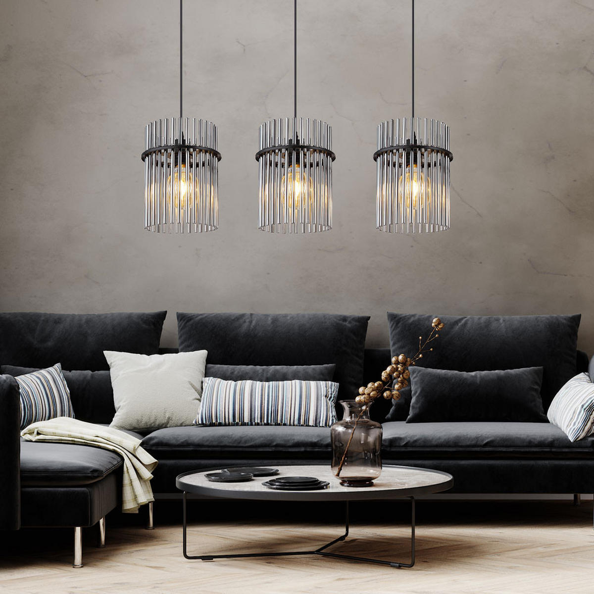 LED HÄNGELEUCHTE Gorley Metall Schwarz - Schwarz, Glas (80/20/140cm) - Globo Lighting