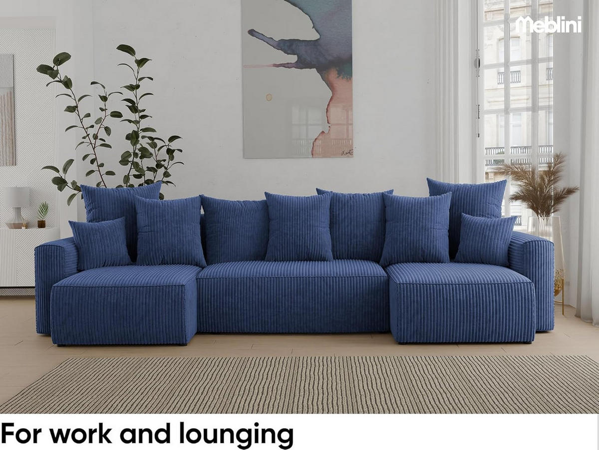 ECKSOFA SOLARIS U - Blau, Holzwerkstoff (312/142cm) - Meblini