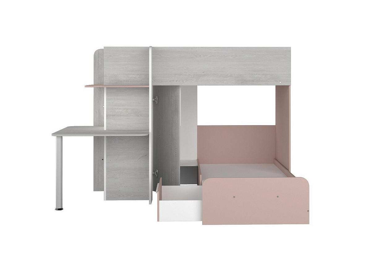 ETAGENBETT - 2 Personen - holz - hellgrau, puderrosa Samuel - Hellrosa/Hellgrau, Holz (90/190cm) - Vente-Unique