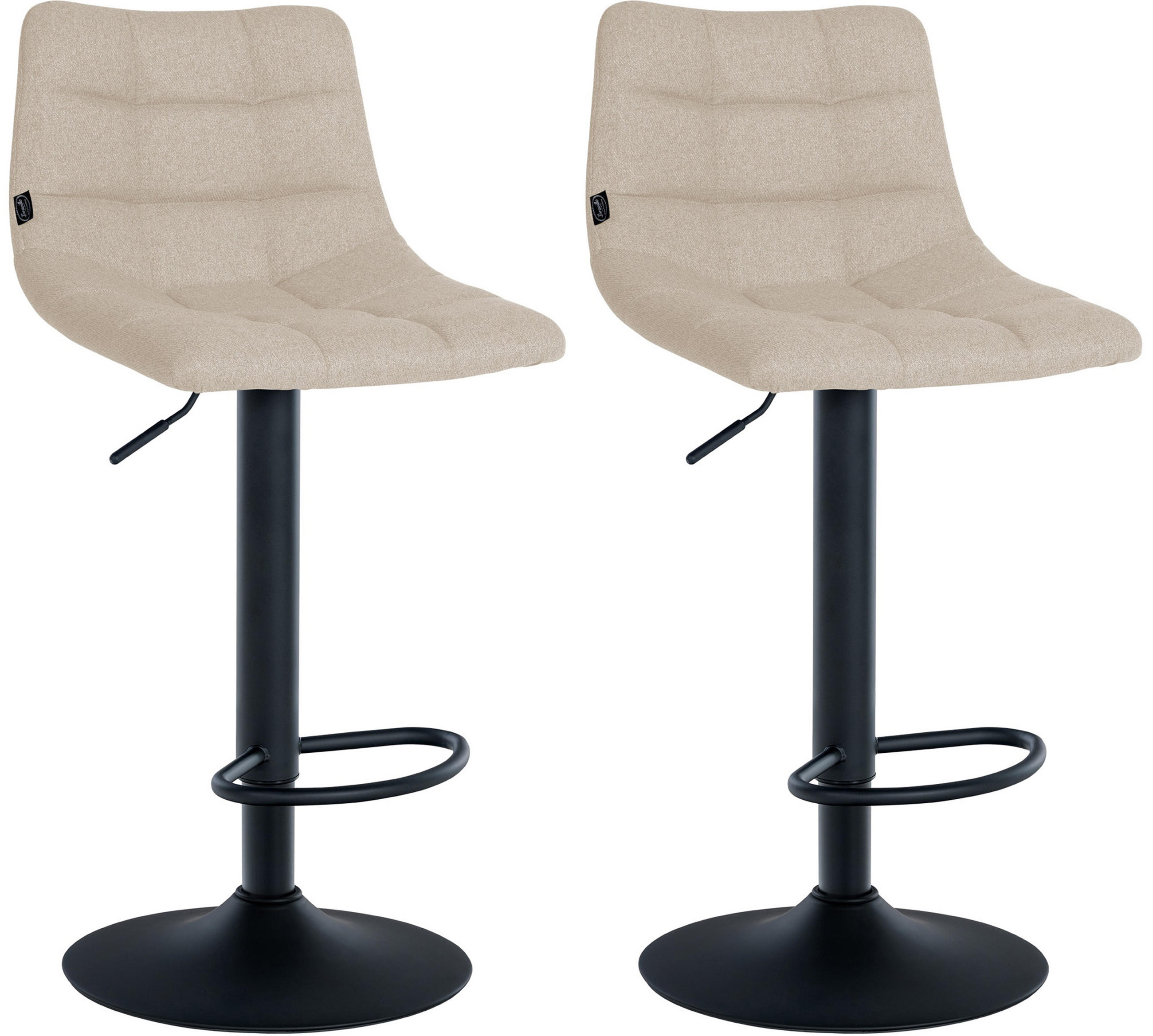 BARHOCKER 2er Set James Stoff schwarz creme - Schwarz/Naturfarben, Textil/Metall (43/108.5/46.5cm) - TPFLiving