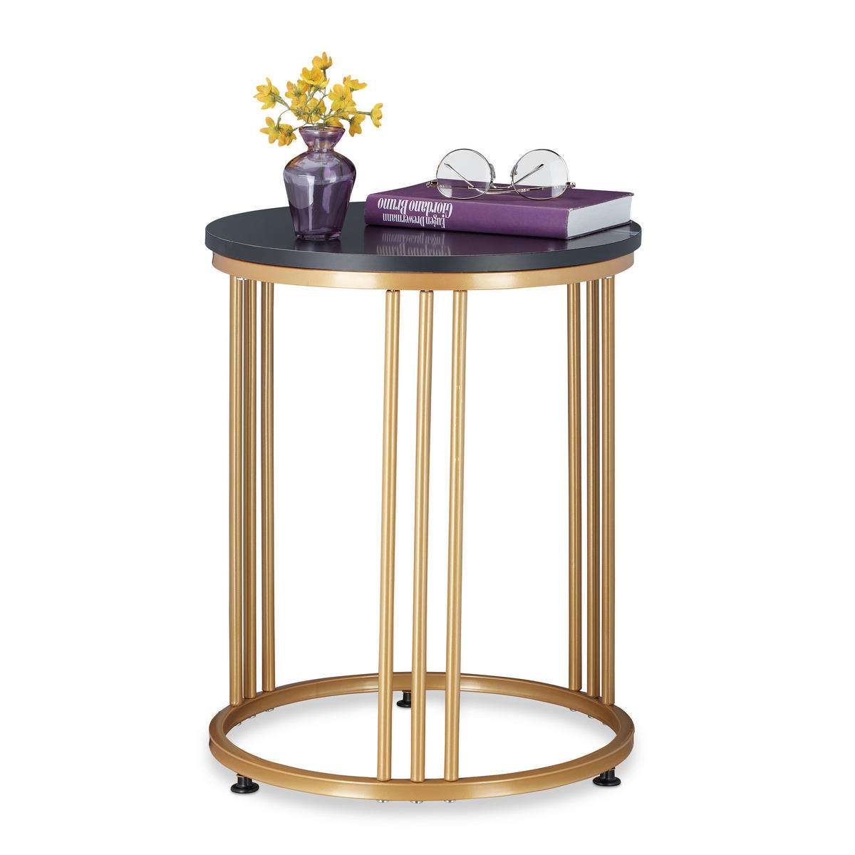BEISTELLTISCH - Goldfarben, Holzwerkstoff/Metall (41/41/51cm) - Relaxdays