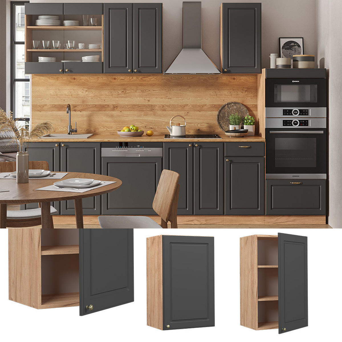 HÄNGESCHRANK Fame-Line Anthrazit-Gold 45 cm - Honigeiche/Anthrazit, Holzwerkstoff (45/72/34.1cm) - Vicco