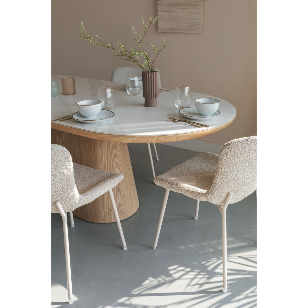 ESSTISCH Almira Oval 180 cm Weiß/Braun - Naturfarben, Stein (180/90/77cm) - Housecraft Living