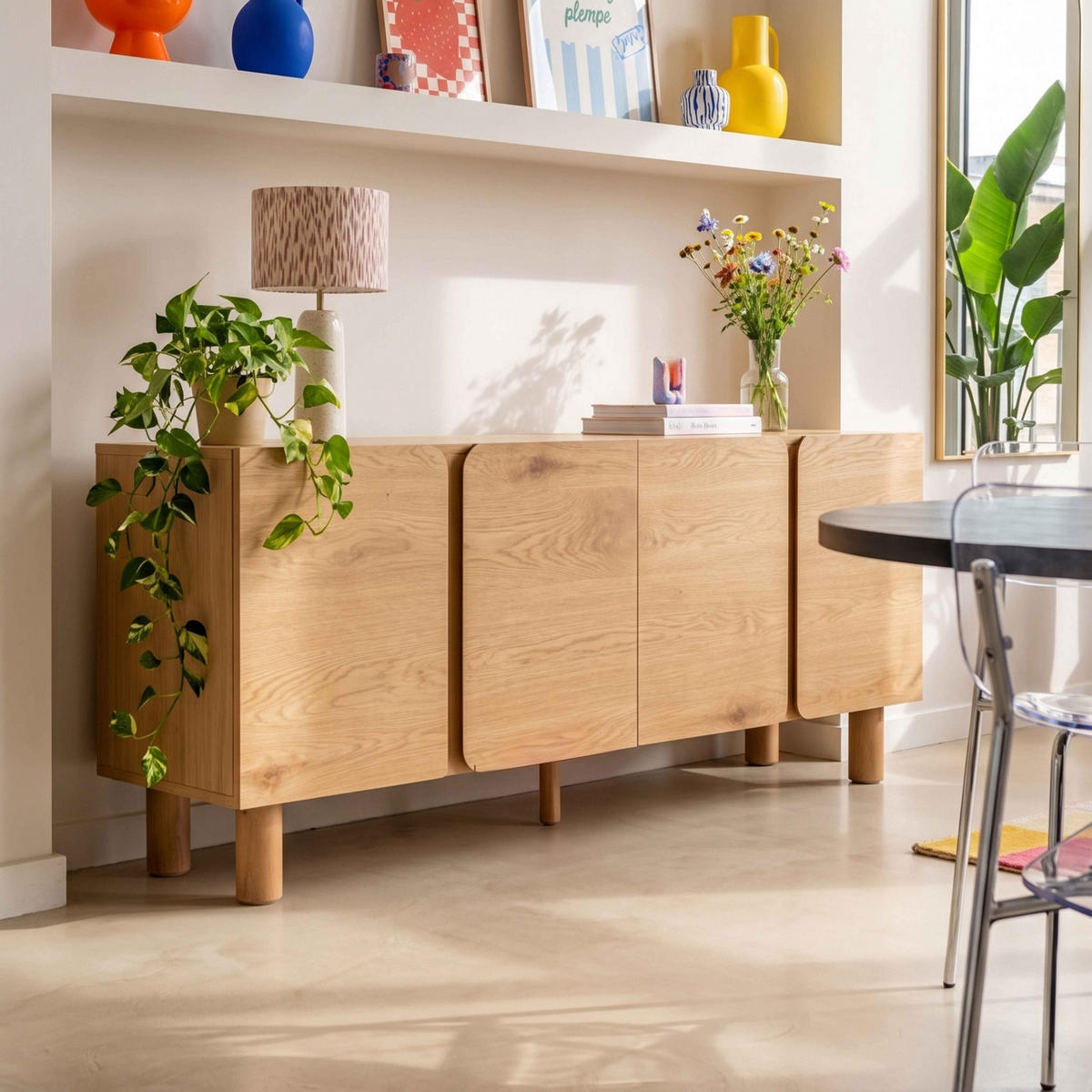 SIDEBOARD, helles Holz - Beige, Holz (180/75/38.2cm) - Oviala
