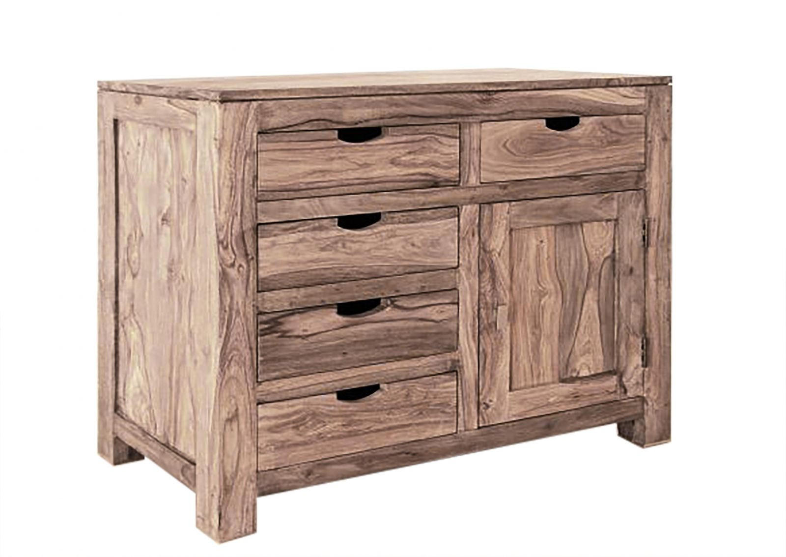 KOMMODE Sheesham 90x42x85 grau geölt NATURE GREY #88 - Grau, Holz (90/85/42cm) - Massivmoebel24