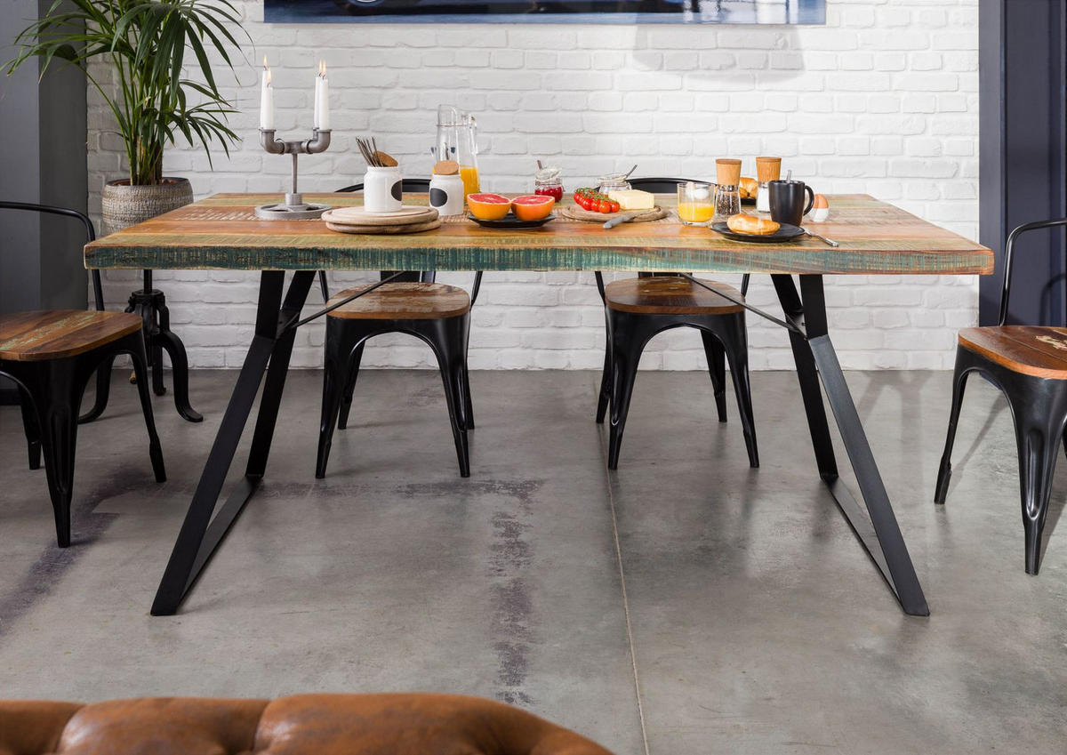 TISCH Altholz 180x90x76 mehrfarbig lackiert INDUSTRIAL #13 - Multicolor, Holz (180/90/76cm) - Massivmoebel24