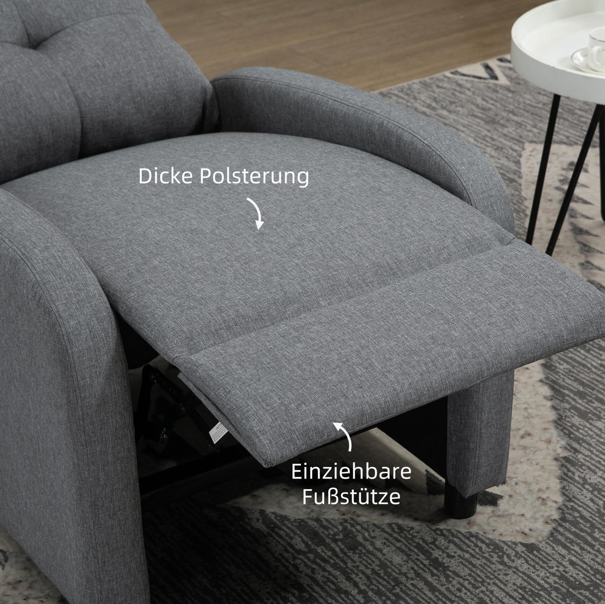 RELAXSESSEL Polyester mit Liegefunktion bis 155° 67/87/98 cm Grau - Grau, Textil (87/98/67cm) - Redom