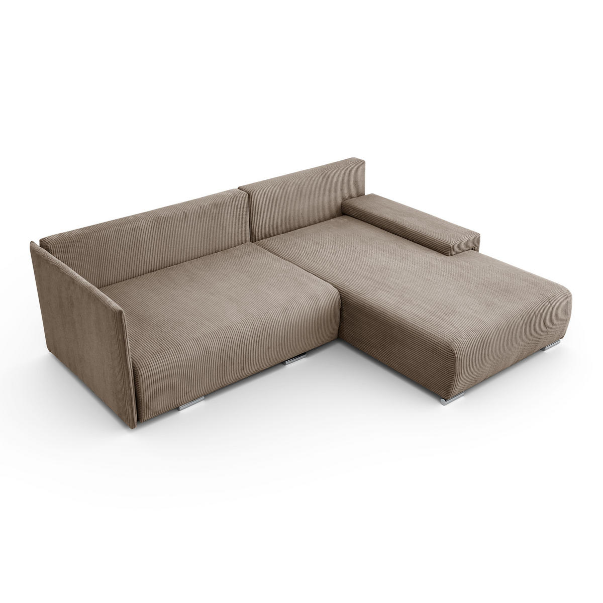 ECKSOFA L-Form Schlaffunktion Livorno Cord-Stoff Hellbraun Rechts - Chromfarben/Hellbraun, Holz/Kunststoff (246/188cm) - Kaiser Möbel