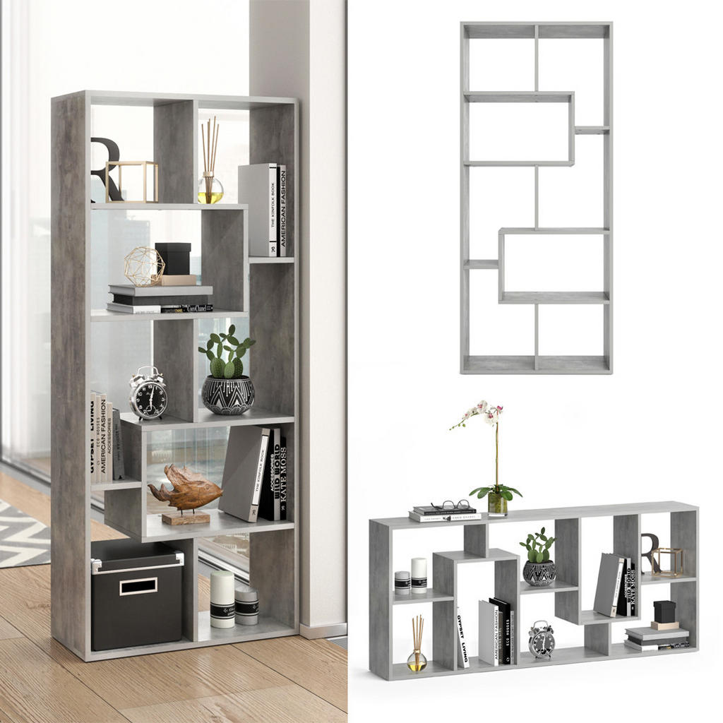 Thumbnail - Vicco Raumteiler, Grau, Holzwerkstoff, 8 Fächer, Rechteckig, 160.6x67.2x25 cm, Wohnzimmer, Raumteiler & Paravents, Raumt...