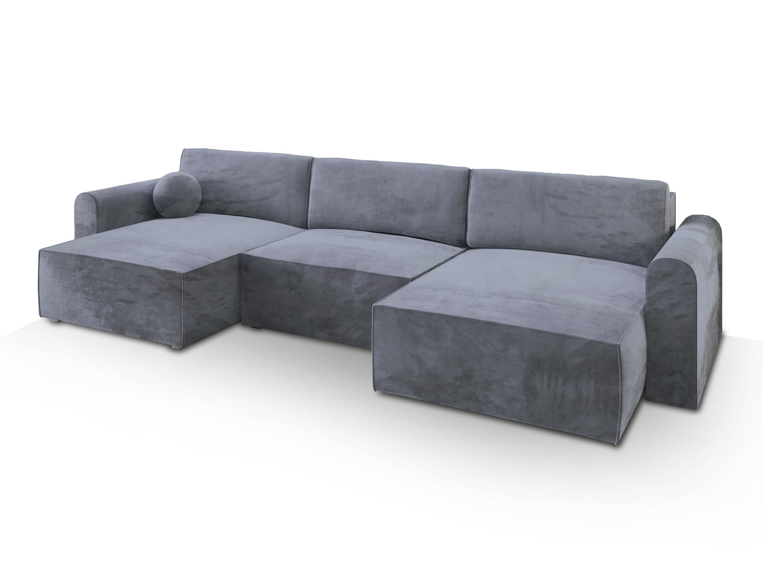 WOHNLANDSCHAFT FENTO M Grau Velours-Stoff mit Schlaffunktion - Grau, Holz (347/90/148cm) - MASSENO