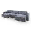 WOHNLANDSCHAFT FENTO M Grau Velours-Stoff mit Schlaffunktion - Grau, Holz (347/90/148cm) - MASSENO