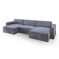 WOHNLANDSCHAFT FENTO M Grau Velours-Stoff mit Schlaffunktion - Grau, Holz (347/90/148cm) - MASSENO