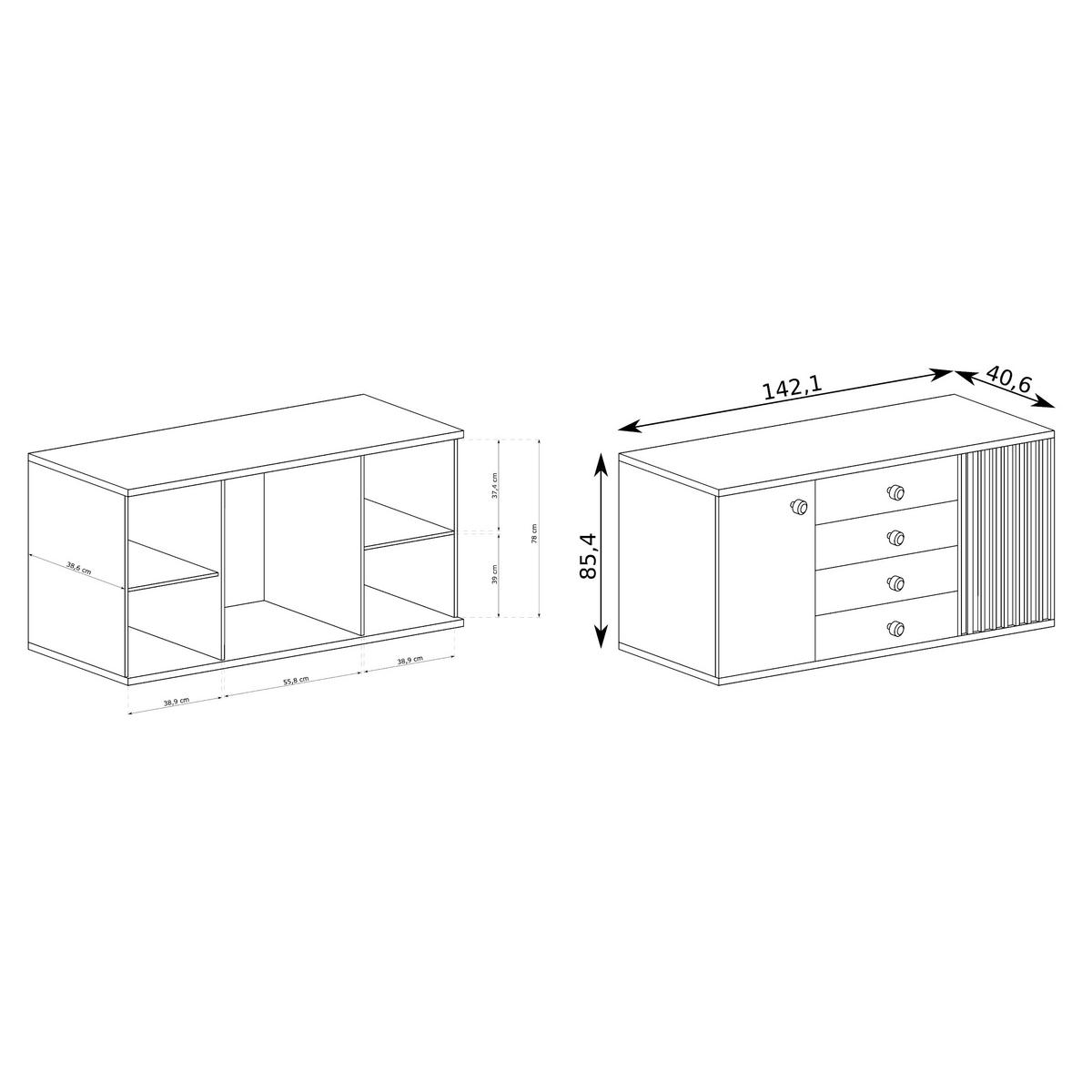 SIDEBOARD NAKUSP C4 Lamellen Eiche Artisan - Schwarz/Eiche Artisan, Glas/Holzwerkstoff (143/86/41cm) - Komodee