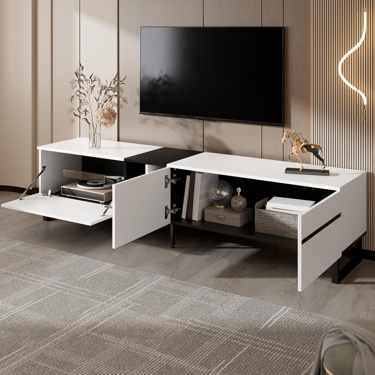 TV-SCHRANK 180cm Weiß Klappfach Doppeltüren modern - Weiß, Holzwerkstoff (38/45/180cm) - FLIEKS